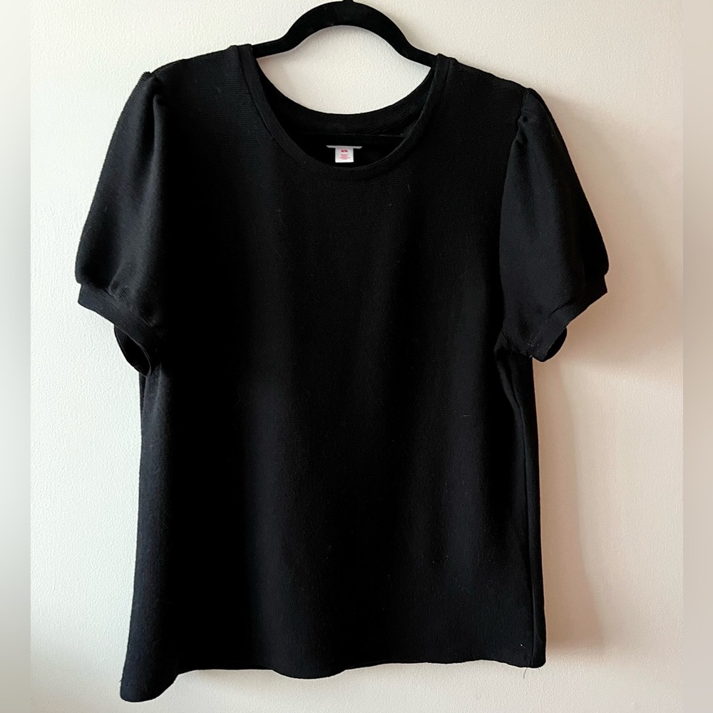 Joe Fresh Black Puff-Sleeved Short-Sleeved T-Shirt